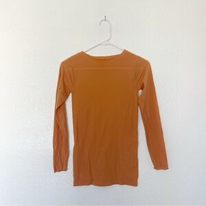AMB Thin Long Sleeve Top Terra Cotta Semi Sheer Shirt Nylon Spandex One Size